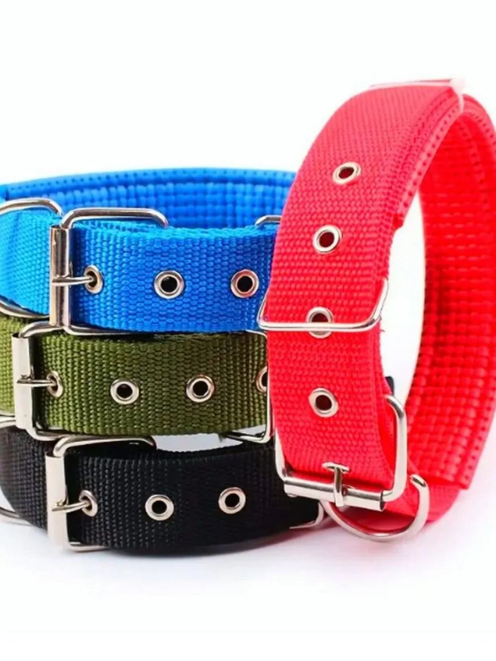 Nikalos XL Blue Standard Nylon Comfort Strip D Ring Metal Buckle Dog Collar